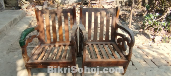 পুরাতন সেগুন কাঠের সোফা ‍সিঙ্গেল ২ পিস